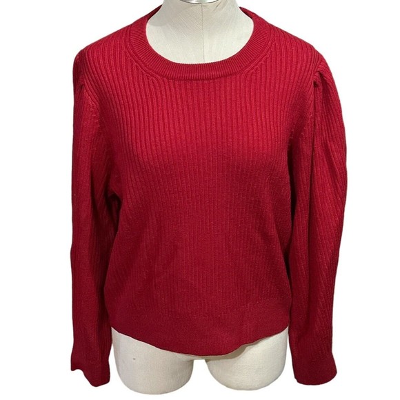 Aritzia Wilfred Ayla Puff Sleeve Crew Neck Merino Wool Sweater Sz L EUC - Picture 1 of 5